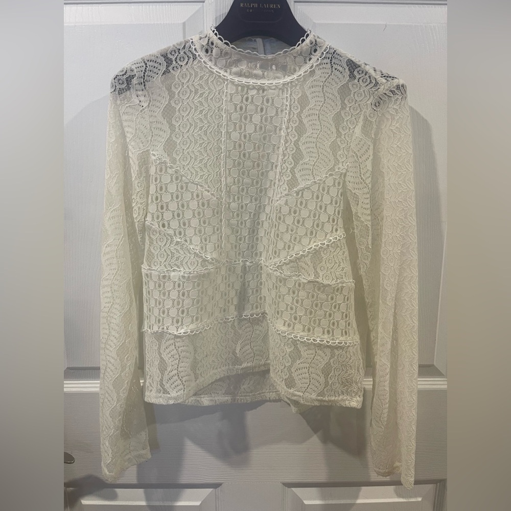 H&M White Lace Long Sleeve Top size 2
